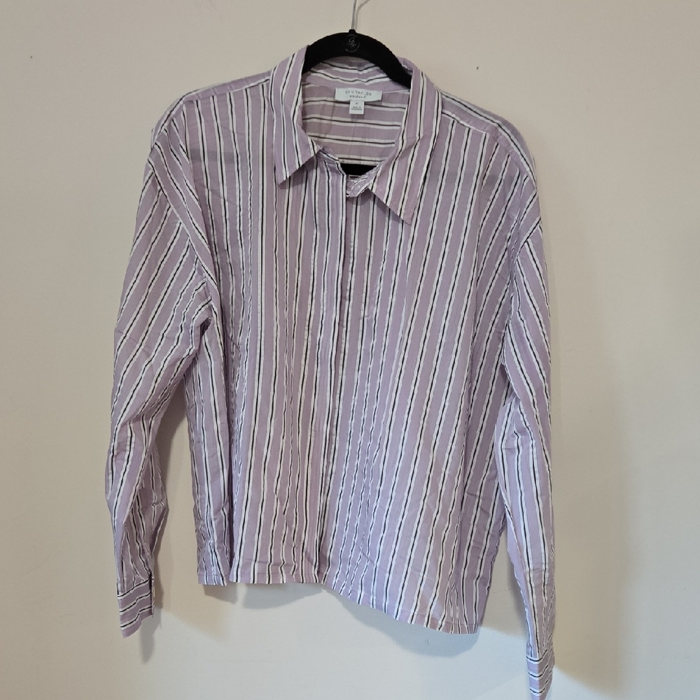 Ann Taylor Lavender Striped Button-Up Blouse